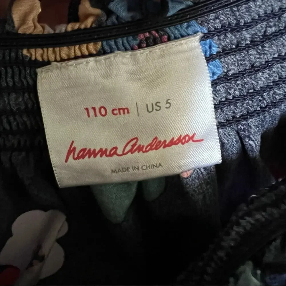 Hanna Andersson Dress Girls 5 Navy Floral Smocked Pocket Cotton